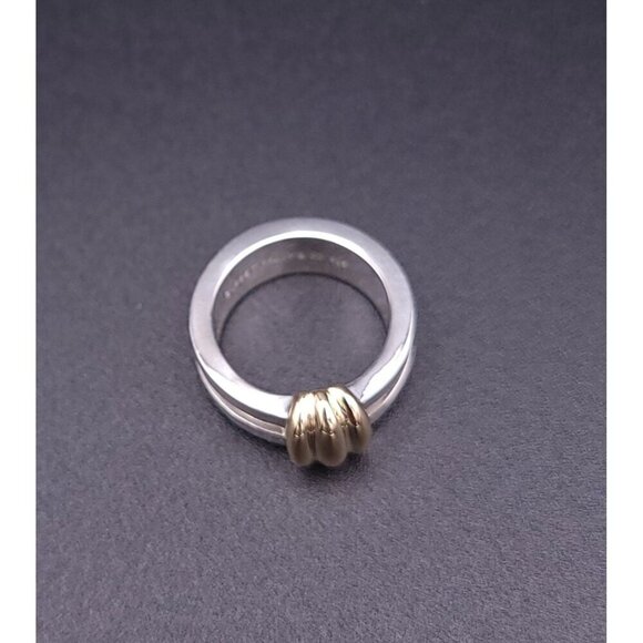 Tiffany & Co Vintage Sterling Silver 18kt Yellow Gold Atlas Groove Ring Size 5 - Picture 7 of 9